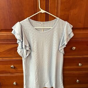 Light Sky Blue Eyelet Ruffle Sleeve Blouse